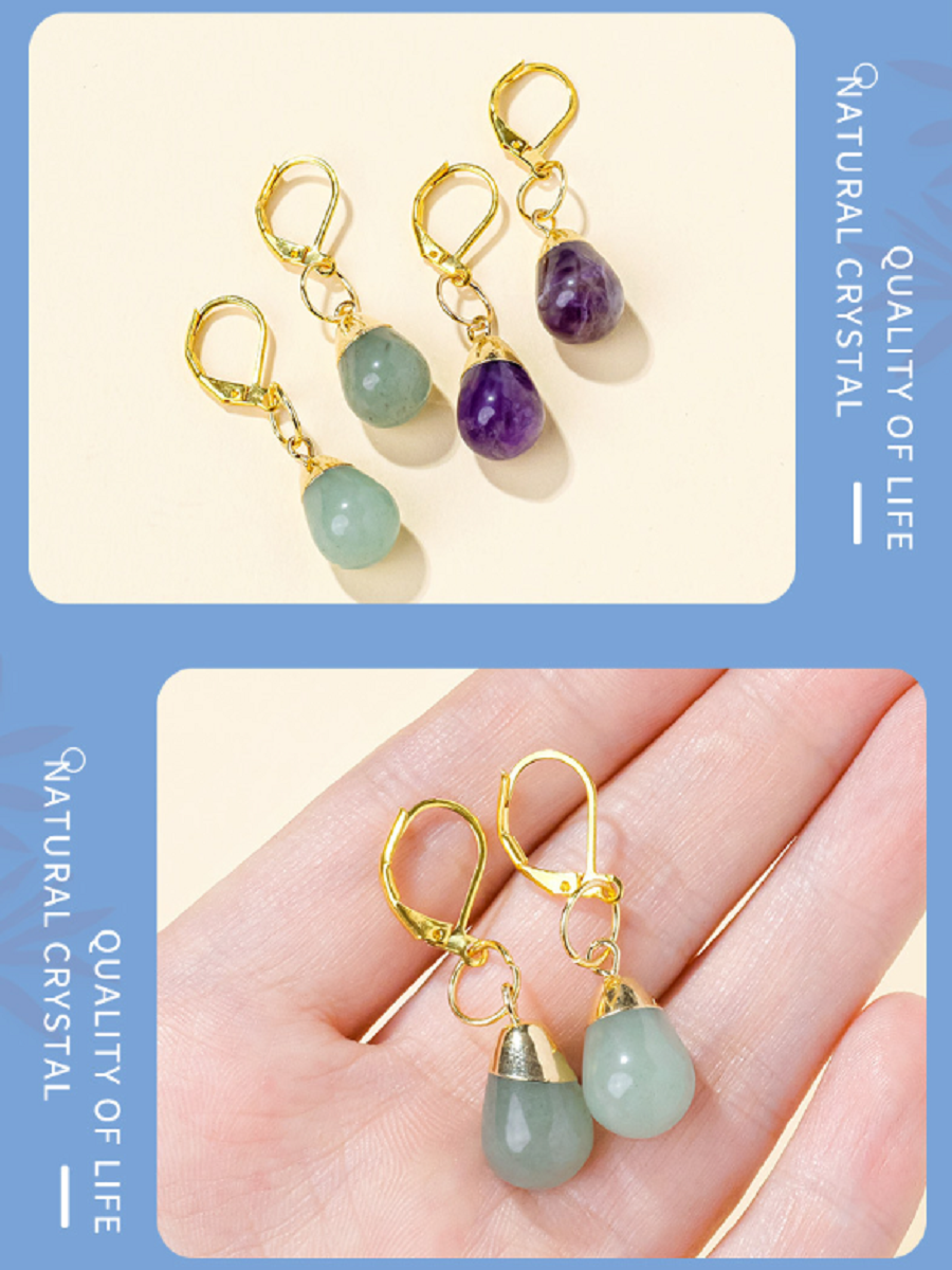 RYS Natural crystal jade rough stone drop earrings, French earrings