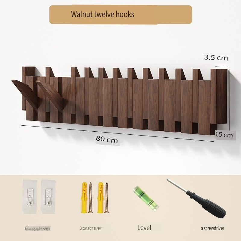 MYZD Creative walnut color pine wood wall mounted piano key clothes hanger punch-free coat rack 4-12 hooks optional