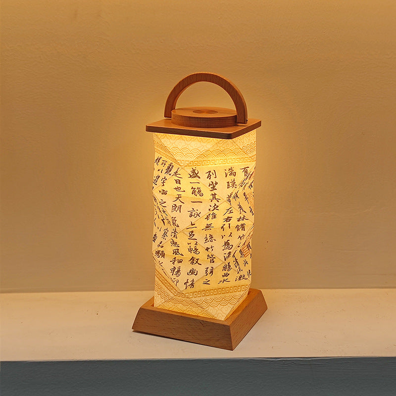 OBB Creative solid wood paper art atmosphere desk lamp, cultural and creative gift lamp, ornaments, touch dimming LED rechargeable night light
