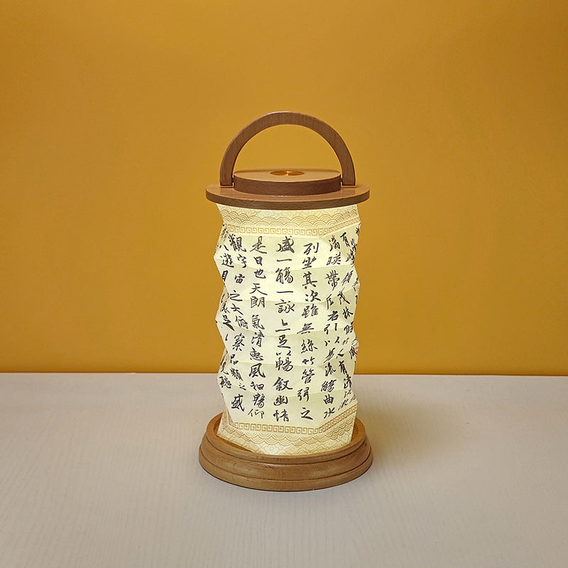 OBB Creative solid wood paper art atmosphere desk lamp, cultural and creative gift lamp, ornaments, touch dimming LED rechargeable night light