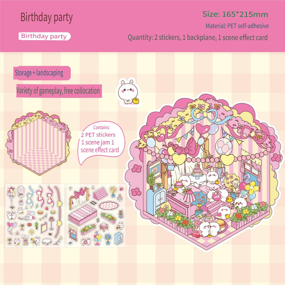 RetroStory Cartoon 3d three-dimensional large-size scene stickers, diy children's handmade decoration creative hand account landscaping stickers