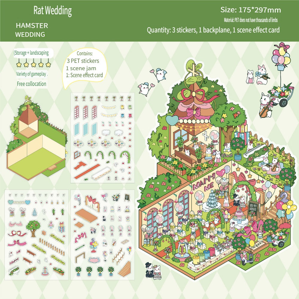 RetroStory Cartoon 3d three-dimensional large-size scene stickers, diy children's handmade decoration creative hand account landscaping stickers