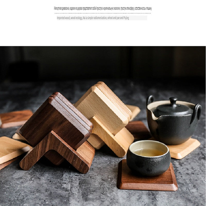 XMT Square black walnut, beech solid wood teacup cushion, 4-piece set with tripod