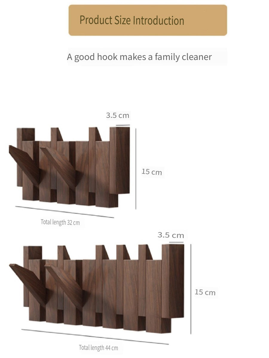 MYZD Creative walnut color pine wood wall mounted piano key clothes hanger punch-free coat rack 4-12 hooks optional