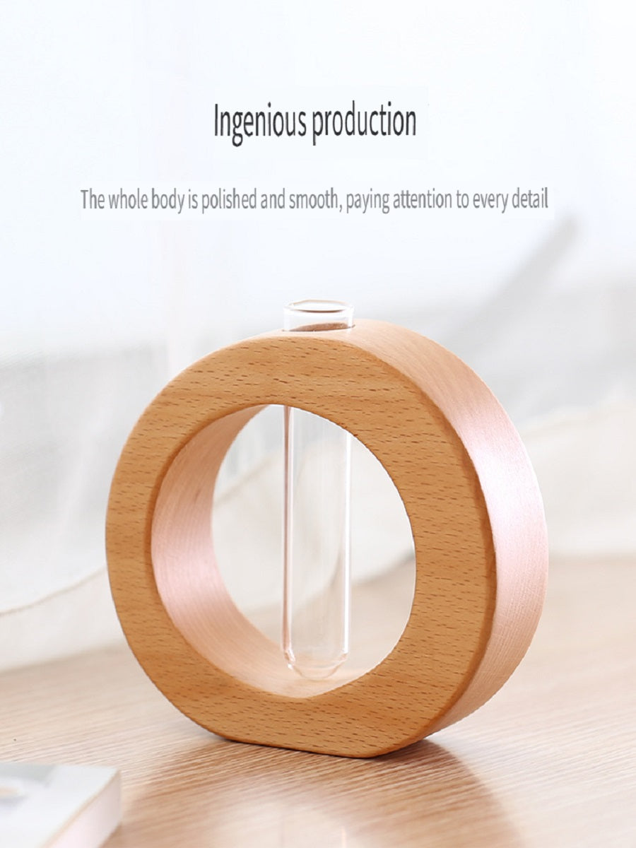 XMT Wooden vase creative home desktop decoration, with transparent glass test tube, hydroponic plant flower arrangement, simple pastoral style