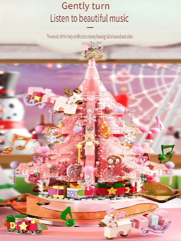 Sembo Crystal Christmas tree with light and music box, handmade toys made of small particles, Christmas toys made of building blocks, gifts