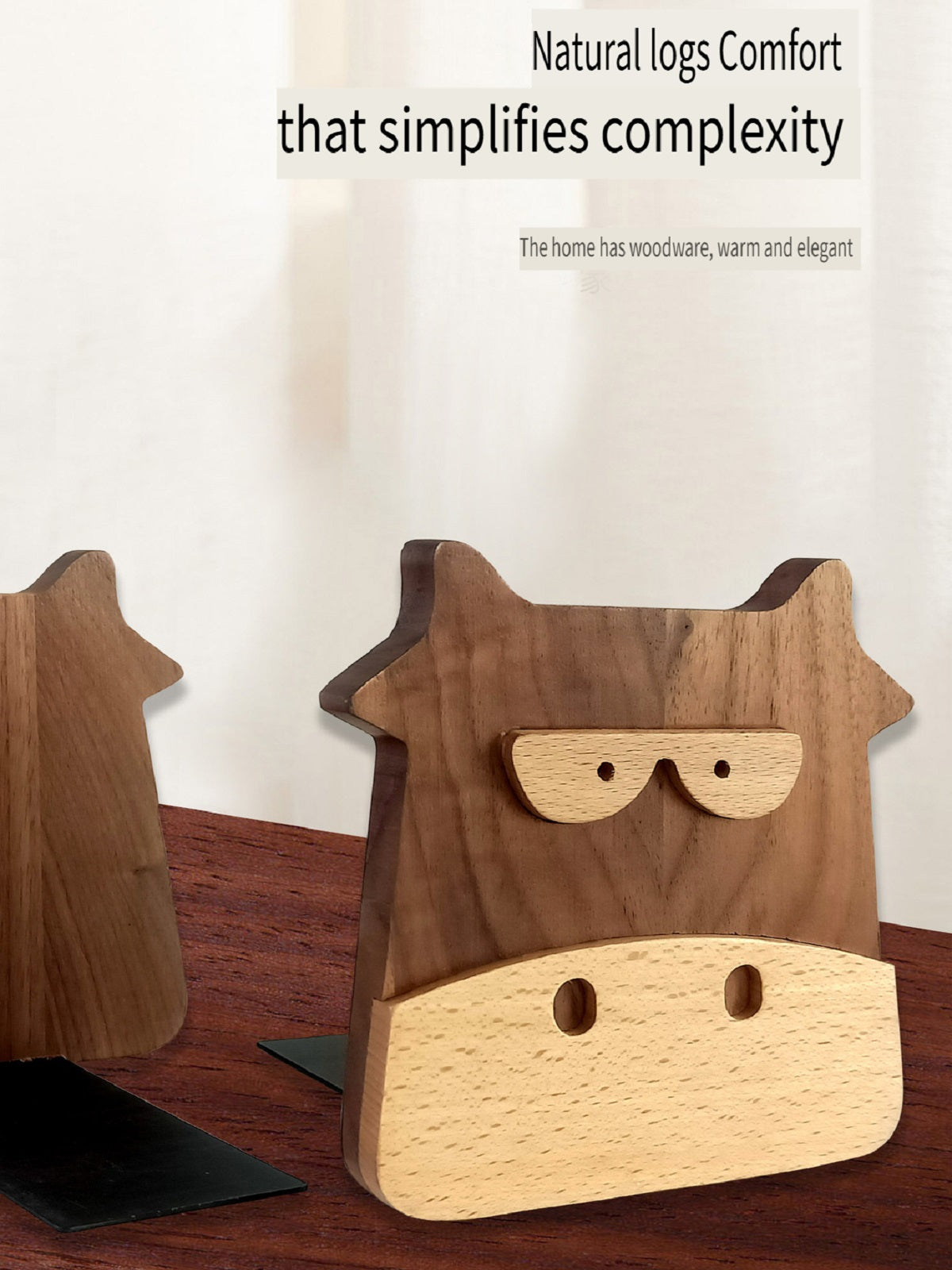 XMT Walnut inlaid beech calf book stand, 2 pcs