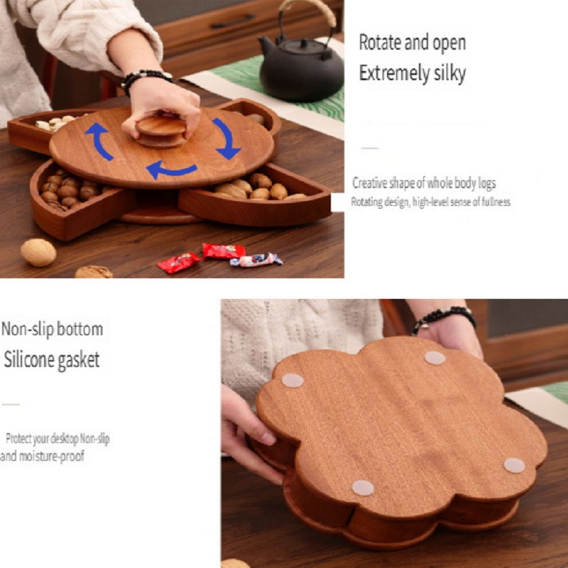 MYZD Light luxury ebony solid wood rotating mechanism box, snack storage box, 4-grid rotating dried fruit box