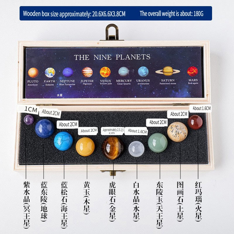 RYS Natural crystal ball with precious stones, set of nine planets, crystal ore sample