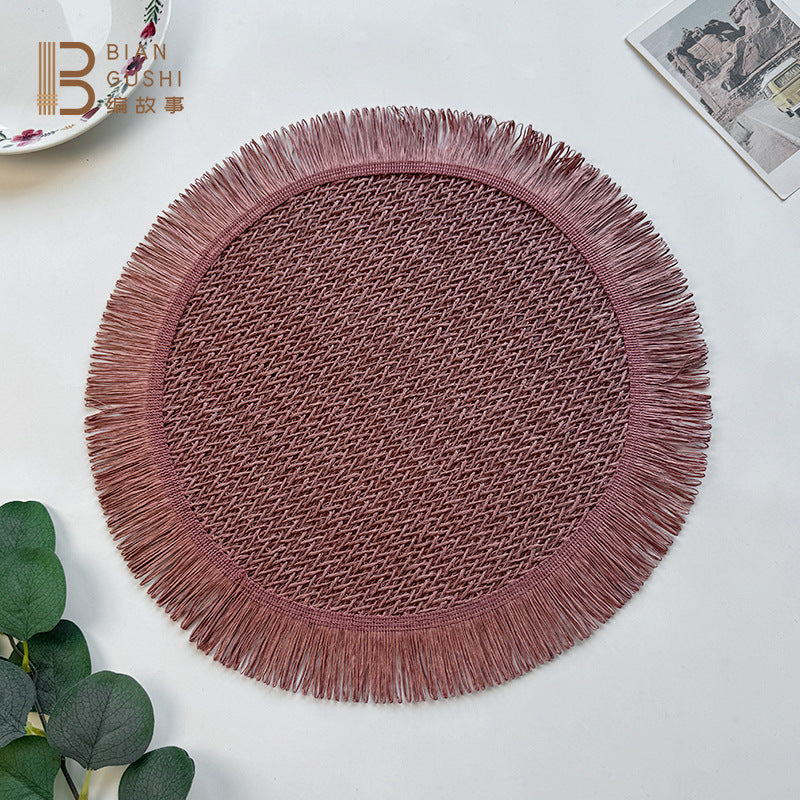 BGS Solid Color Paper Woven Tassel Round Insulated Placemat, Home Decor, 38cm (15 inches) Diameter