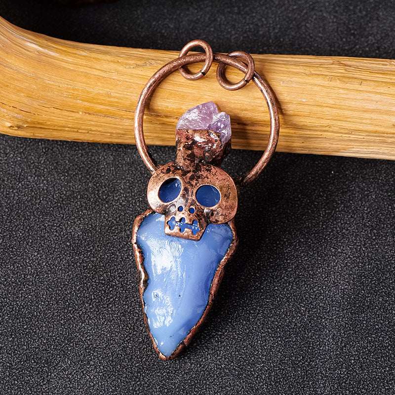 RYS European and American retro copper skull crystal arrow pendant necklace, punk style