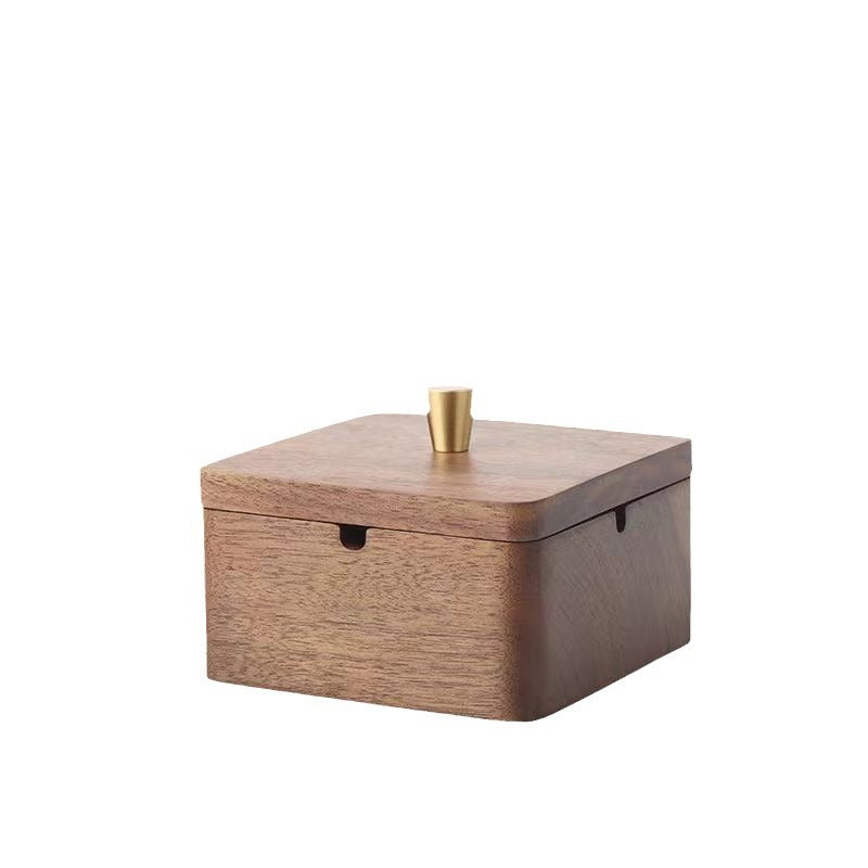 YZBZ Walnut ashtray with lid to prevent fly ash, stainless steel gold-plated liner, suitable for home and office