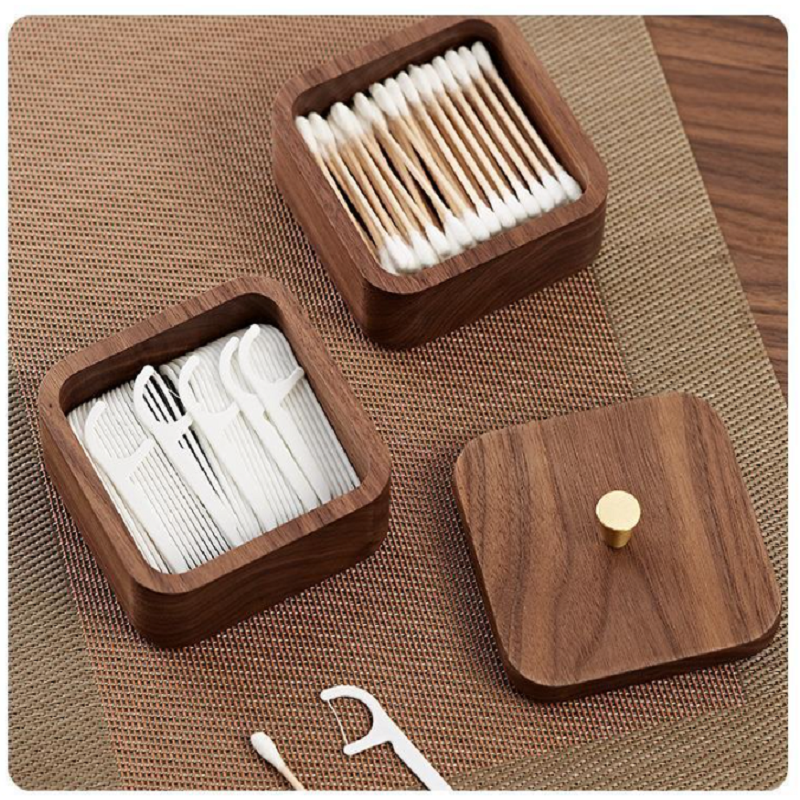 YZBZ Black Walnut Dental Floss Swab Box, 1-3 Shelves