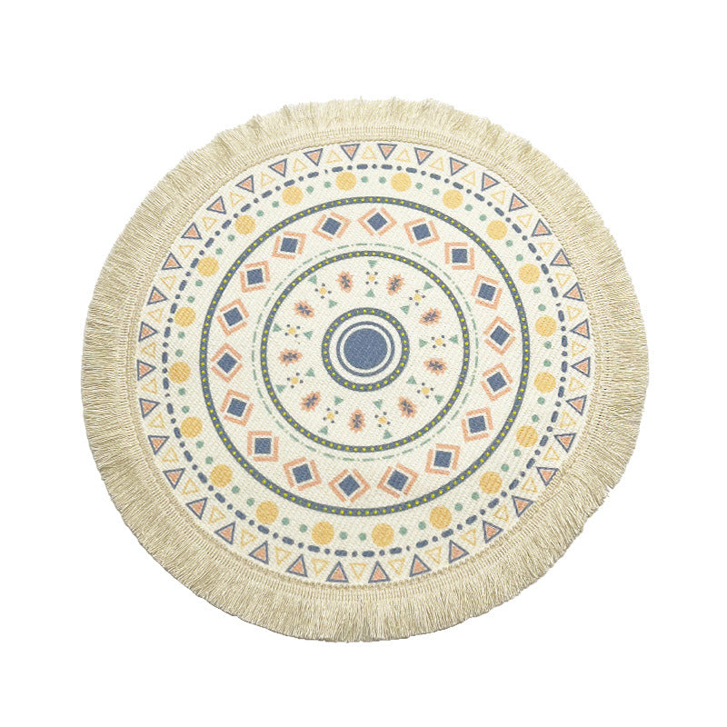 BGS hand-woven Bohemian cotton placemat with tassels, Nordic fabric woven round cushion，diameter 16/34 cm (6.3/13.4 inches)