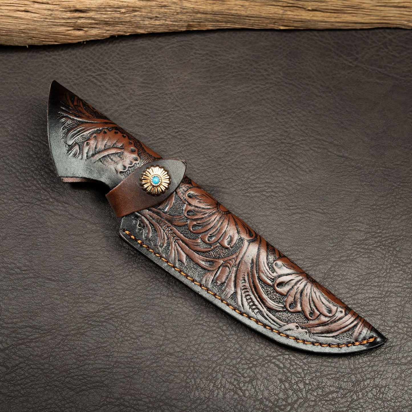 HFD Damascus steel fruit knife, hand-forged, fishbone pattern, outdoor high hardness portable knife, with leather case