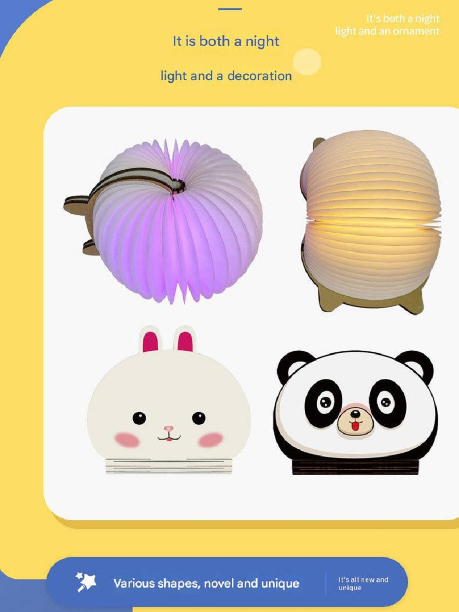 OBB Wooden cartoon folding book lamp, children's cultural and creative gift, colorful LED rechargeable night light