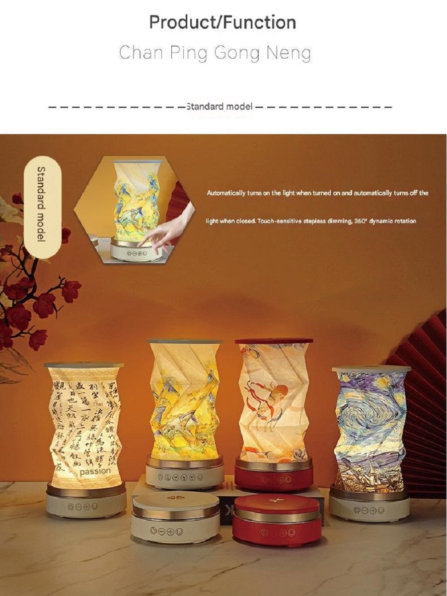 OBB LED folding night light, USB charging, rotating, with Bluetooth speaker, revolving lantern, cultural and creative gift