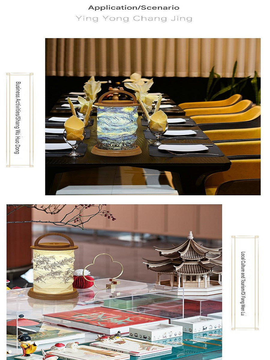 OBB Creative solid wood paper art atmosphere desk lamp, cultural and creative gift lamp, ornaments, touch dimming LED rechargeable night light