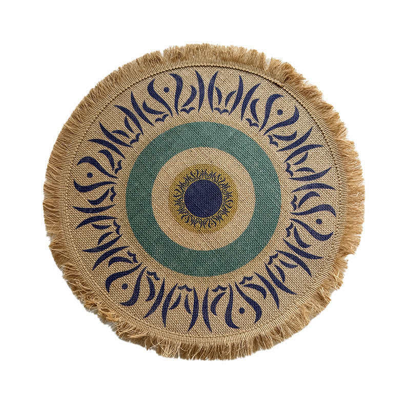 BGS Bohemian Jute Tassel Placemats, Color Printed Potholders, 40cm (15.8 inches) Diameter, 2-Pack, 4-Pack