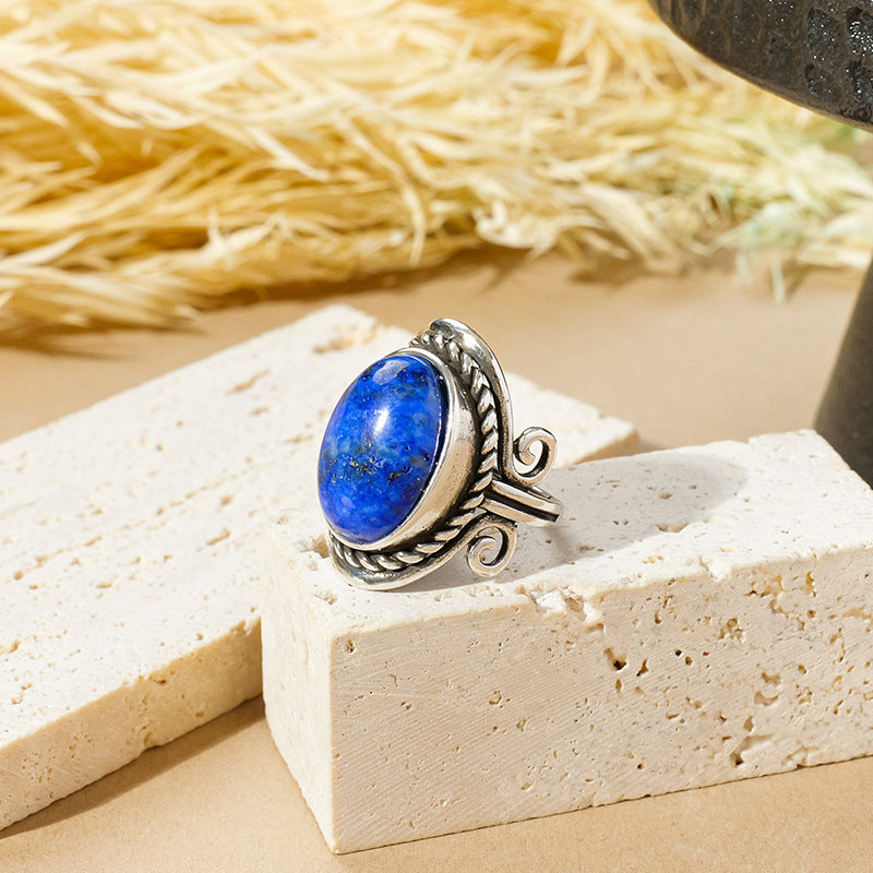 APENG European and American retro style natural crystal gemstone rough stone ring, polished surface, adjustable size