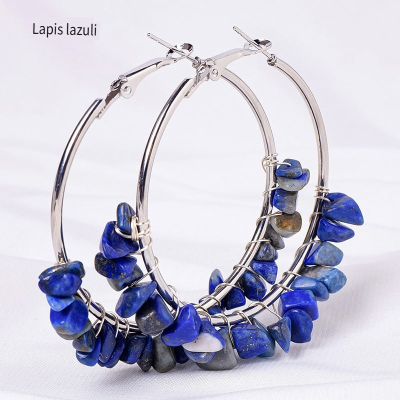 RYS Natural crystal gravel earrings, hand-wound, fashionable and versatile round earrings