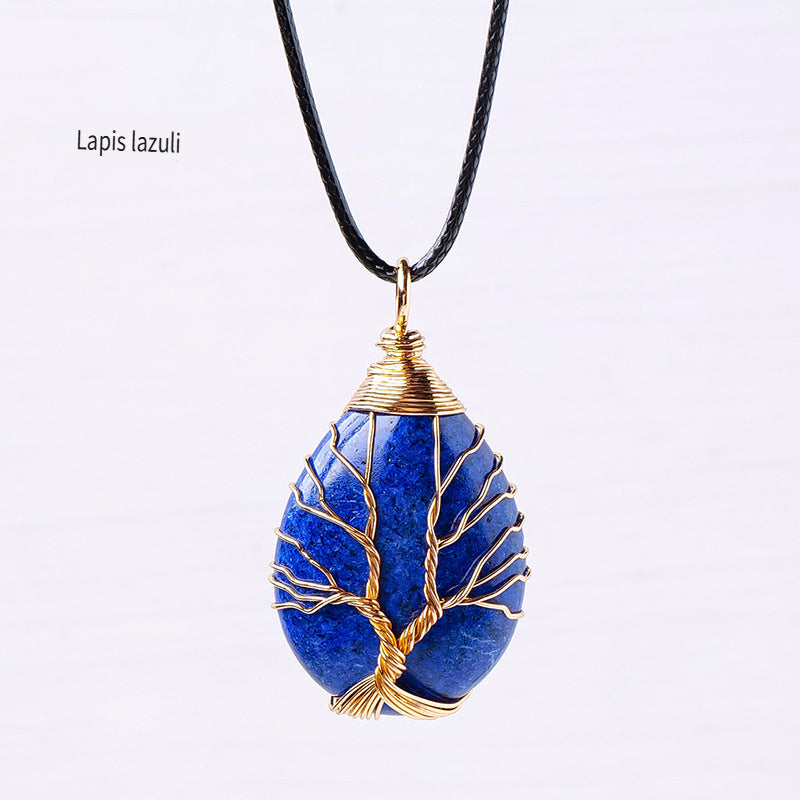 RYS Tree of Life water drop wrapped silk Pendant, hand-woven natural crystal energy stone necklace