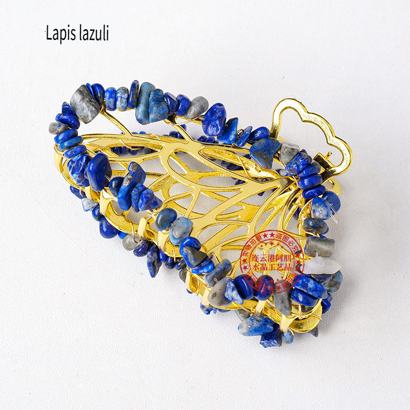 APENG Natural crystal gemstone gravel alloy butterfly hairpin