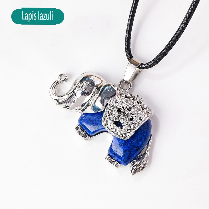 RYS Necklace with a pendant in the form of a baby elephant made of natural crystal and rough stone