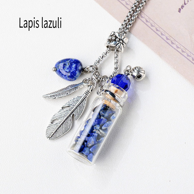 RYS Natural crystal gemstone gravel aromatherapy essential oil bottle pendant, wishing bottle necklace