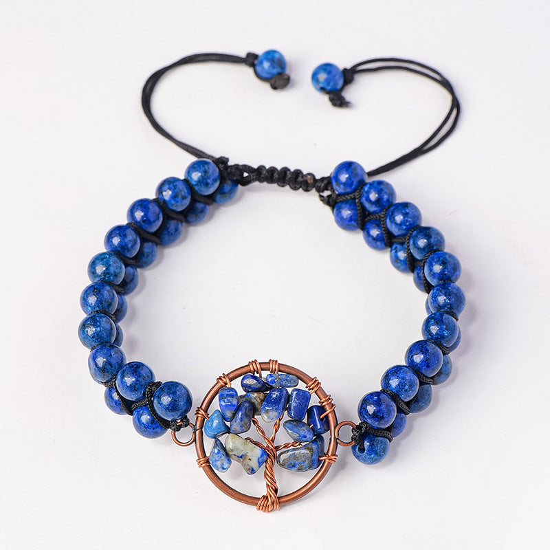 RYS Natural crystal gravel Tree of Life round bead bracelet, double-layer braided crystal bracelet