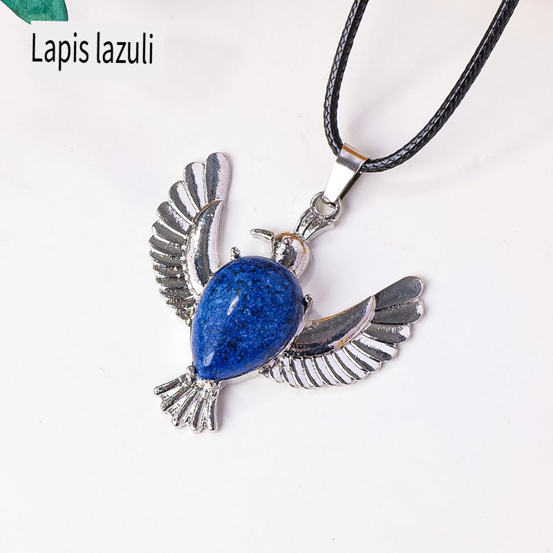 RYS Natural Crystal Gemstone Dove of Peace Pendant Necklace