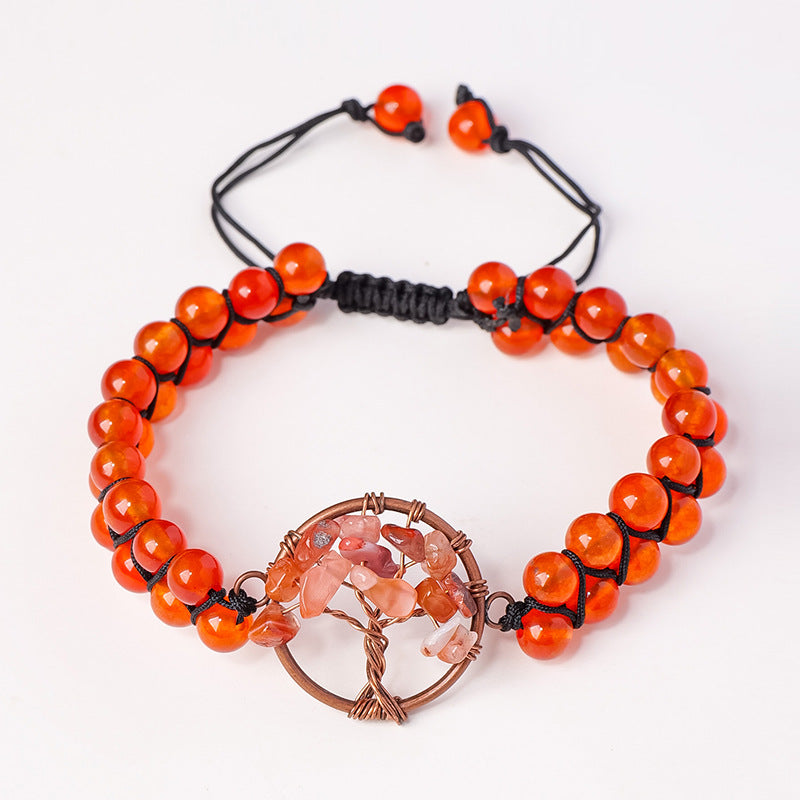 RYS Natural crystal gravel Tree of Life round bead bracelet, double-layer braided crystal bracelet