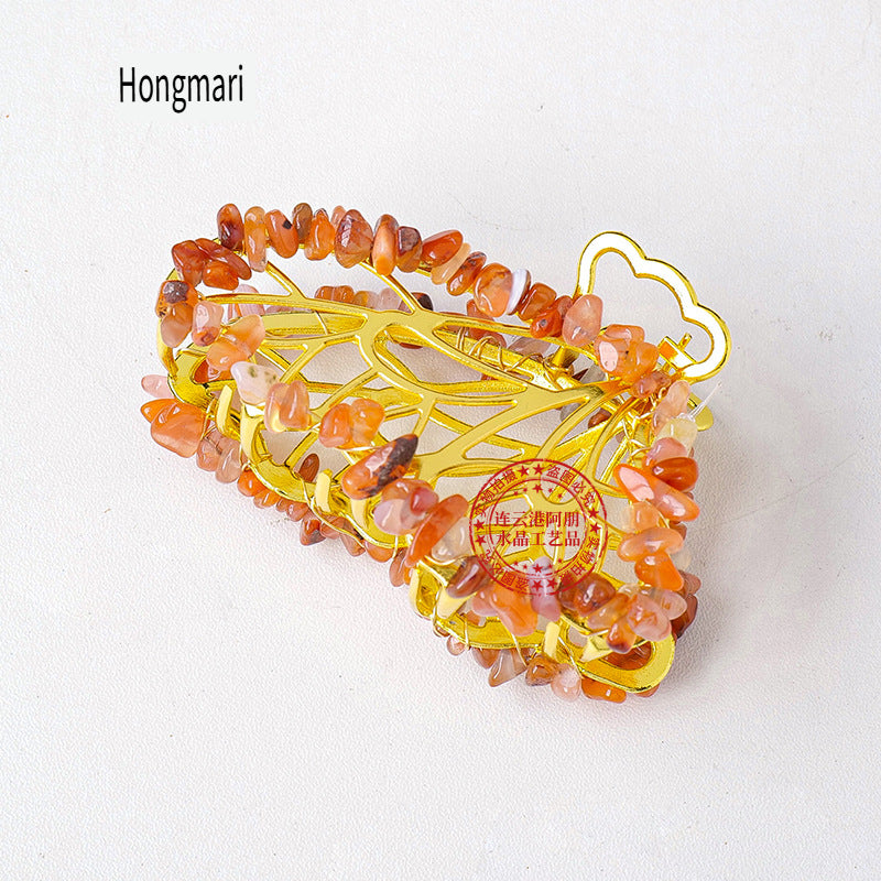 APENG Natural crystal gemstone gravel alloy butterfly hairpin