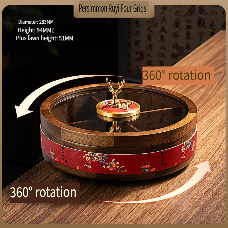 MYZD New Chinese style round dried fruit box, 360 degree rotating, made of African Okoume wood
