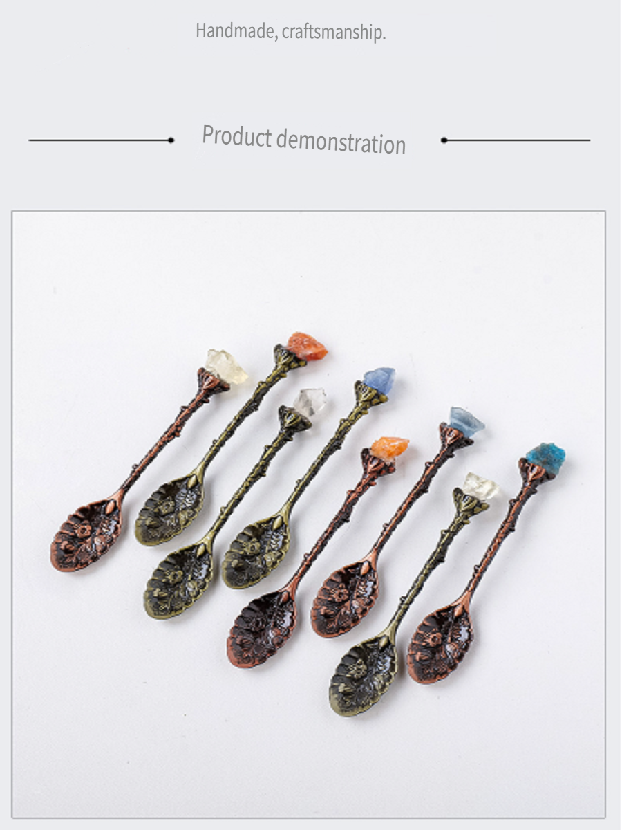 RYS Spoon inlaid with natural crystals, retro carvings, crystal crafts