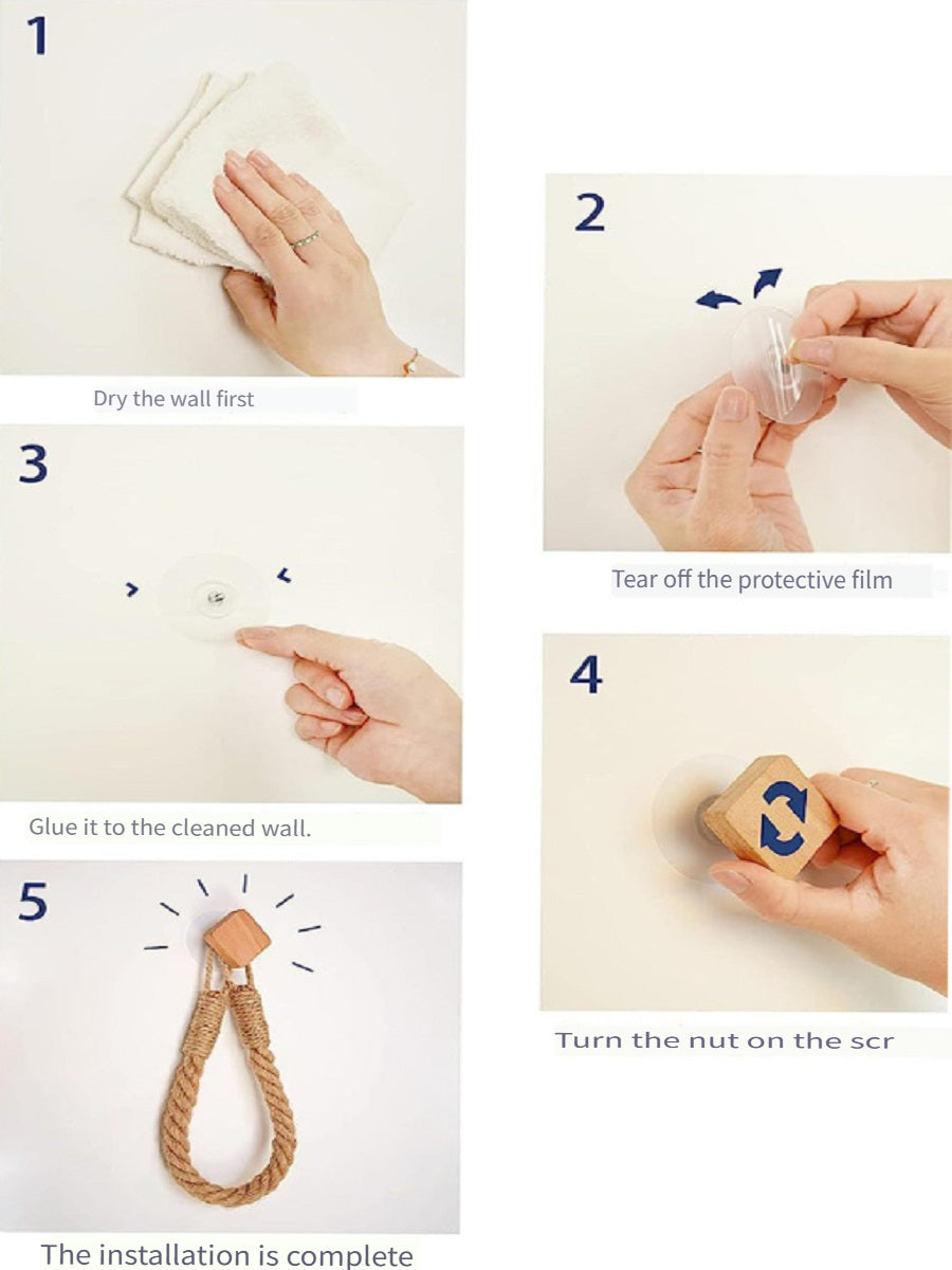 XMT Paper Roll Holder Made of Beech and Hemp Rope, Two Ways of Installation