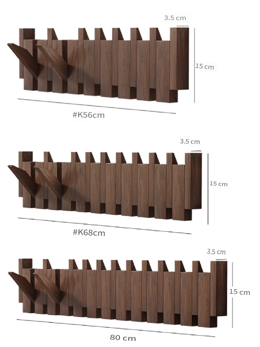 MYZD Creative walnut color pine wood wall mounted piano key clothes hanger punch-free coat rack 4-12 hooks optional