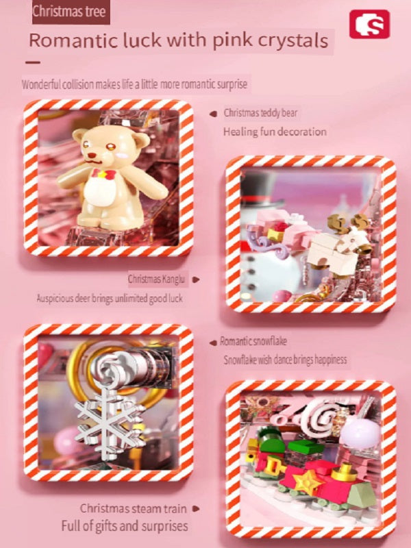 Sembo Crystal Christmas tree with light and music box, handmade toys made of small particles, Christmas toys made of building blocks, gifts