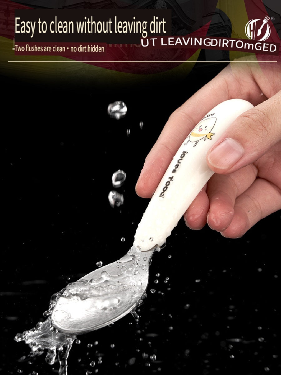 HOMGED Pure titanium children's spoon and fork tableware set, High temperature resistance and corrosion resistance, can be placed flat，suitable for eating training