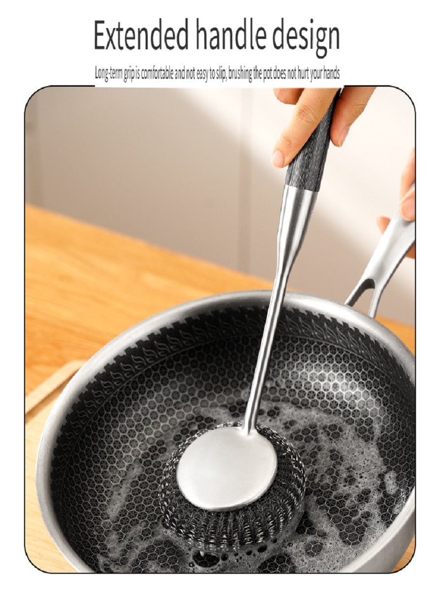 HOMGED Ebony handle 304 stainless steel household kitchen pot brush, removable and replaceable brush