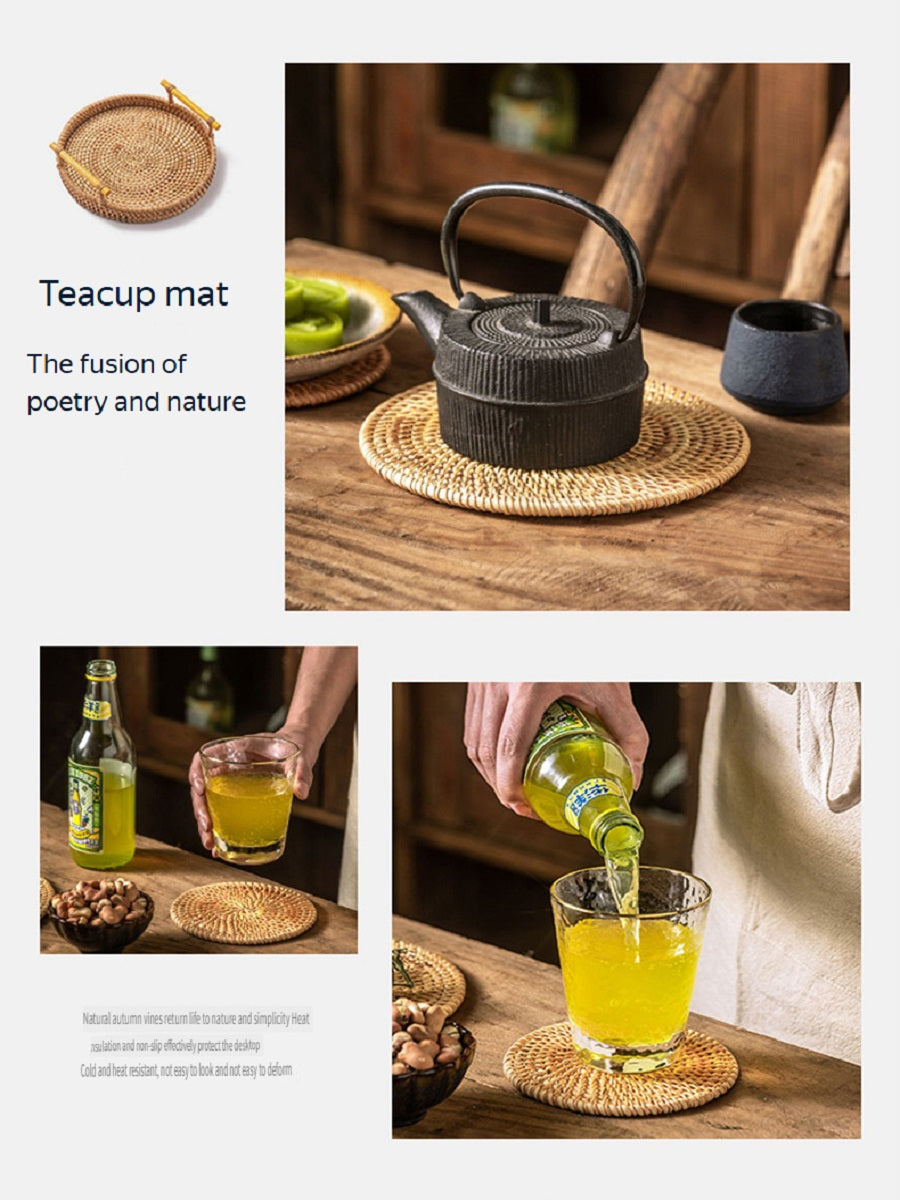 BGS Vietnamese autumn rattan hand-woven coasters, insulation pads, diameter 8-18cm