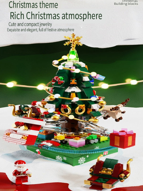 Sembo Crystal Christmas tree with light and music box, handmade toys made of small particles, Christmas toys made of building blocks, gifts