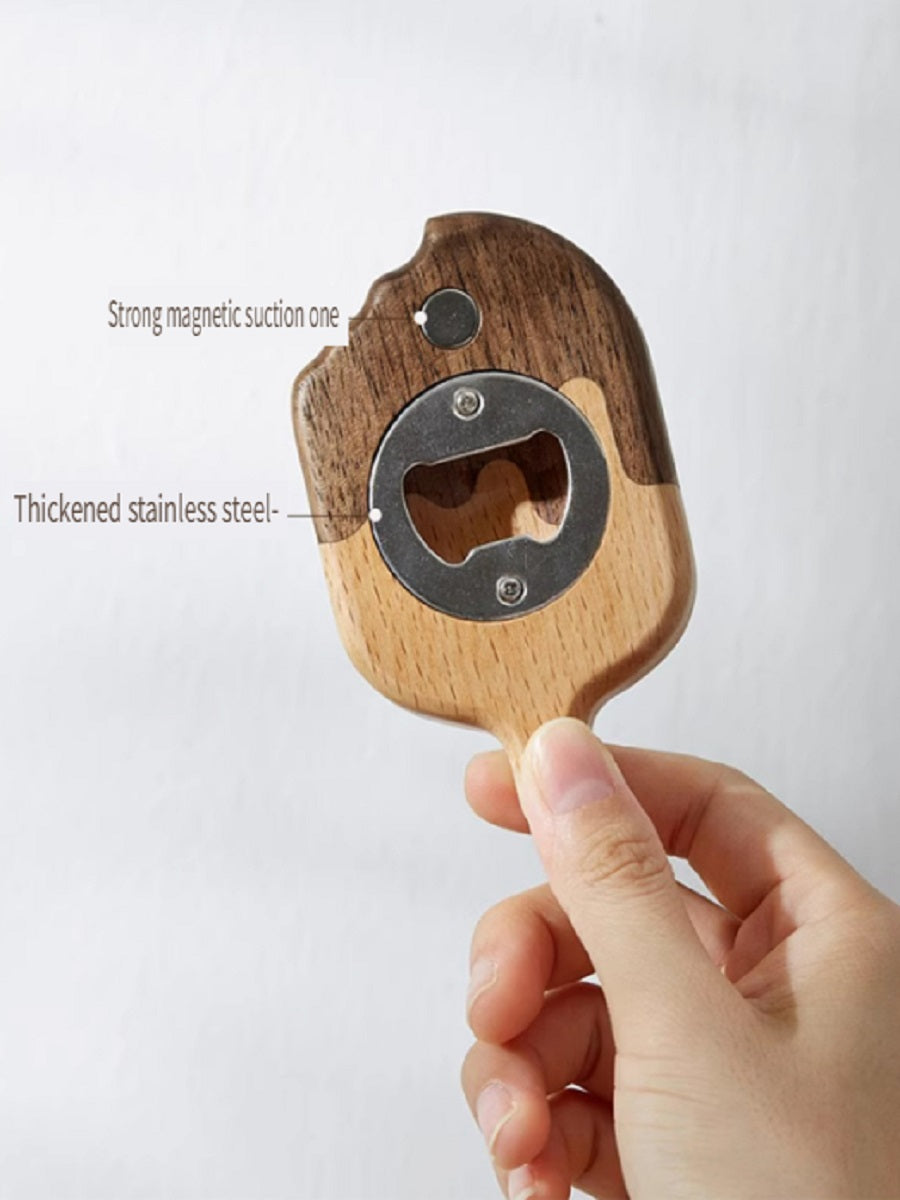 XMT Solid wood ice cream-shaped beer bottle opener, can be used as a magnetic refrigerator sticker
