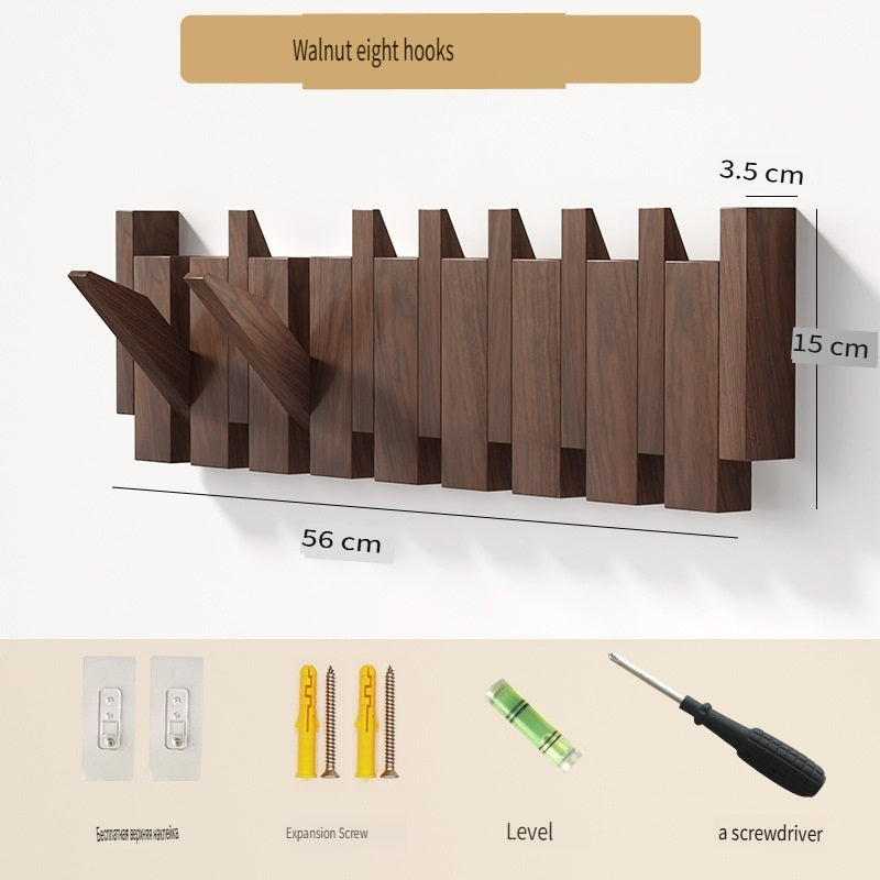 MYZD Creative walnut color pine wood wall mounted piano key clothes hanger punch-free coat rack 4-12 hooks optional