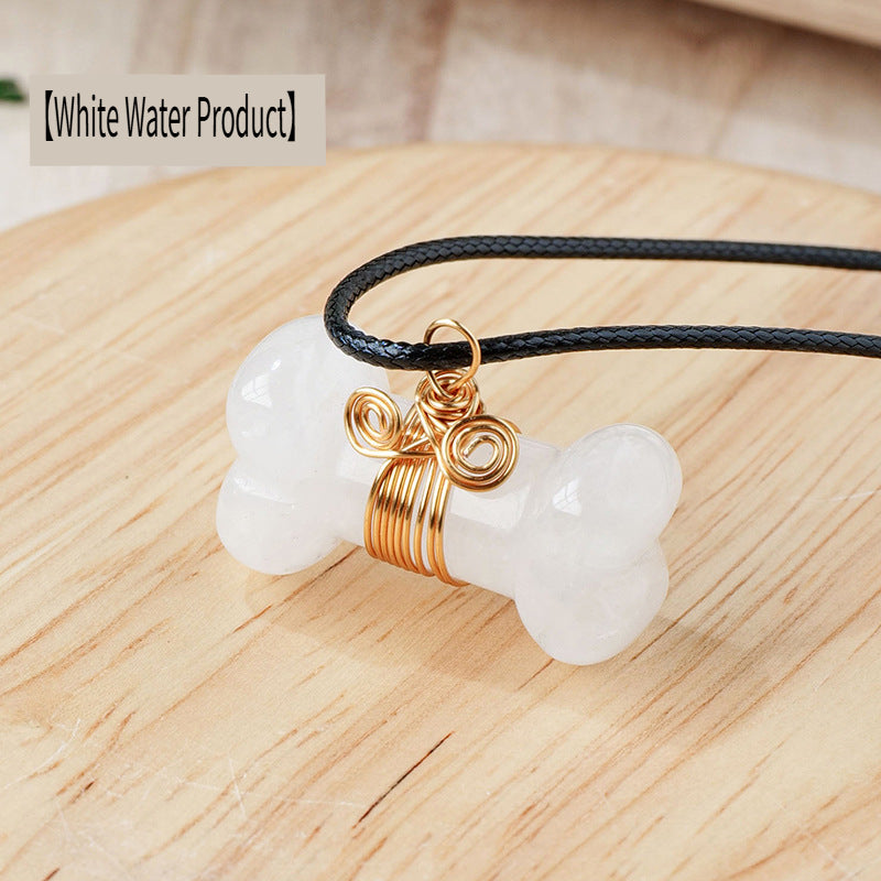 RYS Natural crystal gemstone carved dog bone necklace pendant