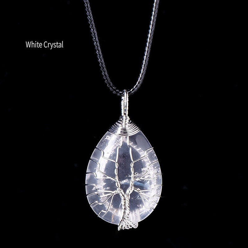 RYS Tree of Life water drop wrapped silk Pendant, hand-woven natural crystal energy stone necklace