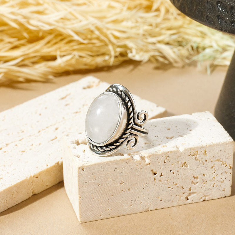 APENG European and American retro style natural crystal gemstone rough stone ring, polished surface, adjustable size