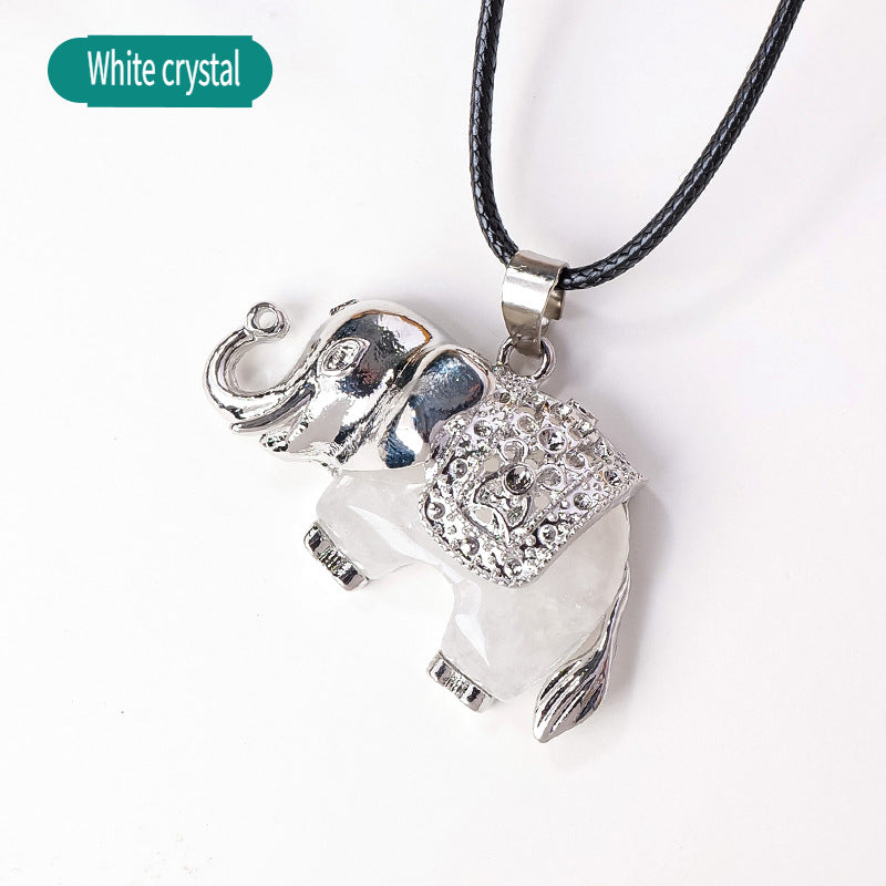 RYS Necklace with a pendant in the form of a baby elephant made of natural crystal and rough stone