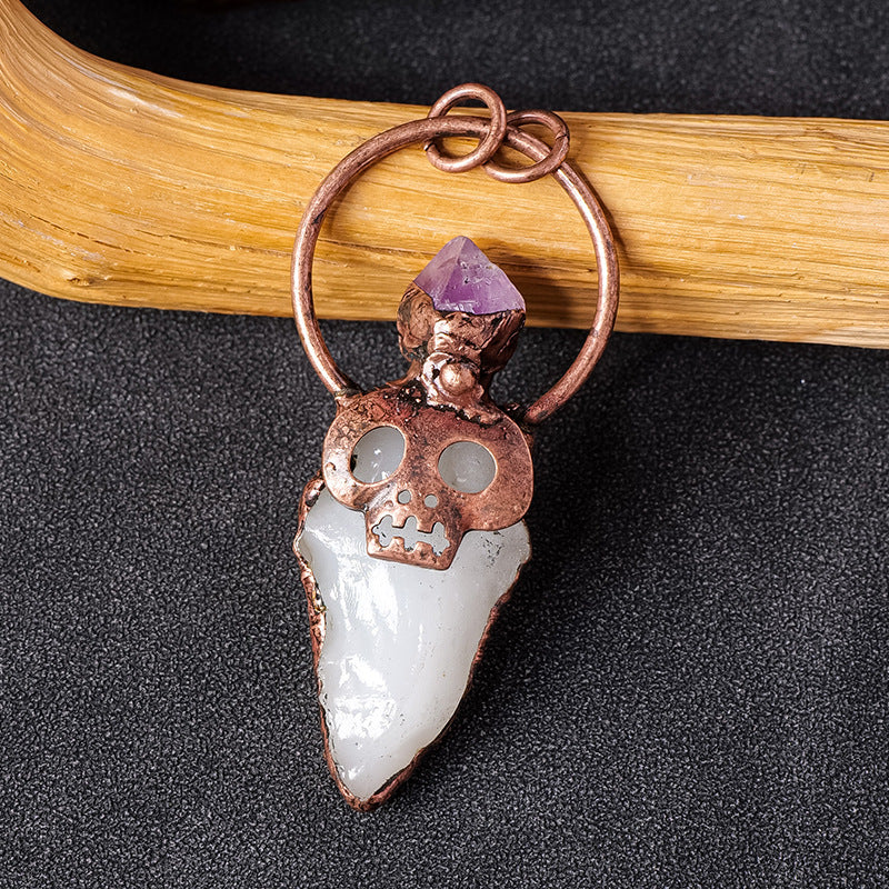 RYS European and American retro copper skull crystal arrow pendant necklace, punk style