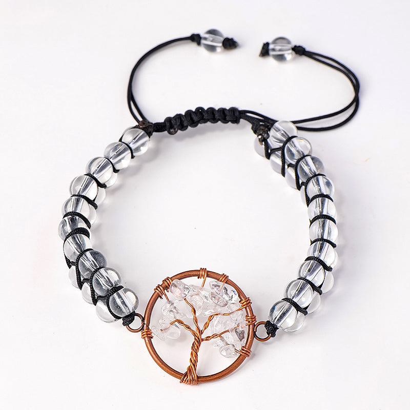 RYS Natural crystal gravel Tree of Life round bead bracelet, double-layer braided crystal bracelet
